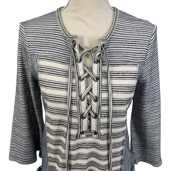 BCBGMaxAzria Lani Lace Up Front Embroidered Striped Knit Tunic Dress Womens S - Picture 3 of 14